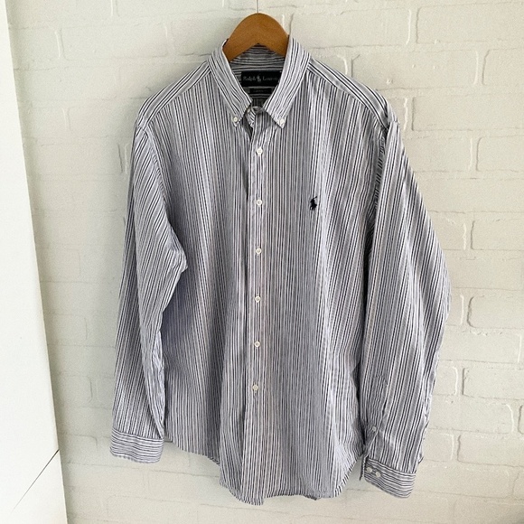 Ralph Lauren Blue Label Button down shirt Stripe Blue/White/Navy Size 16 34/35 - Picture 4 of 14
